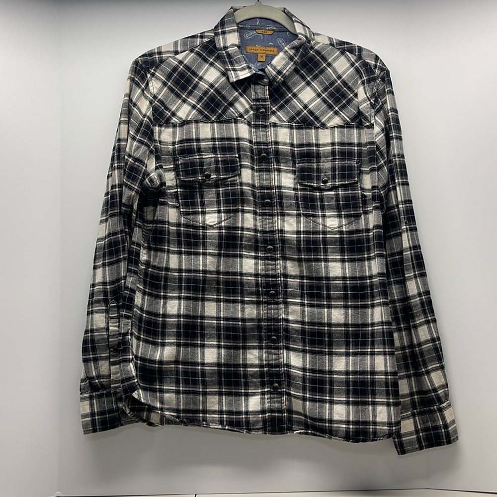 Jachs Girlfriend Flannel Shirt Women's Medium Black White Paisley Snap Western